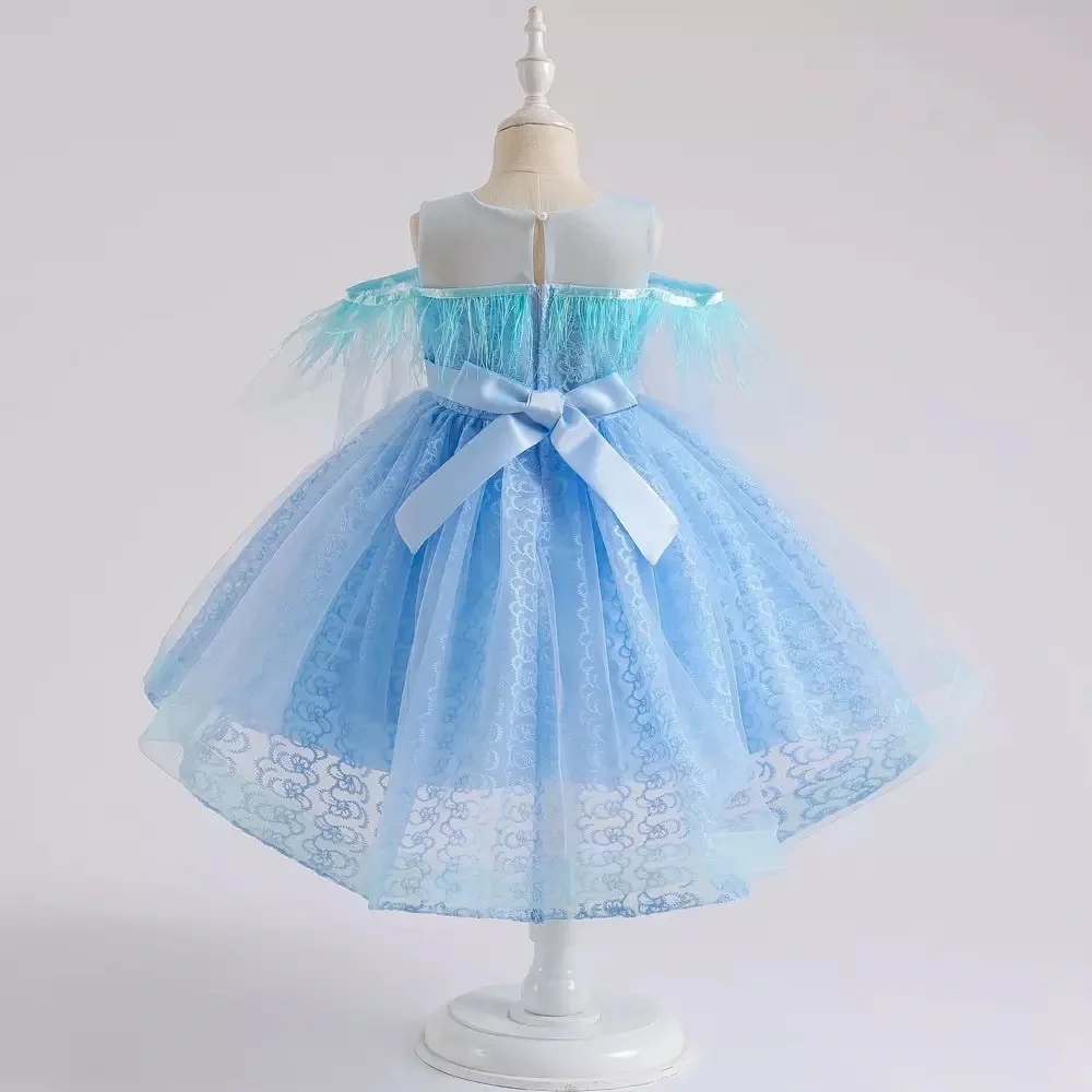 Luxury Luxury Embroidered Feather Princess Birthday Wedding Flower Dress 5046 - Picture 3 of 6